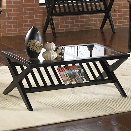 Glass Top Cocktail Table With Crossed Legs